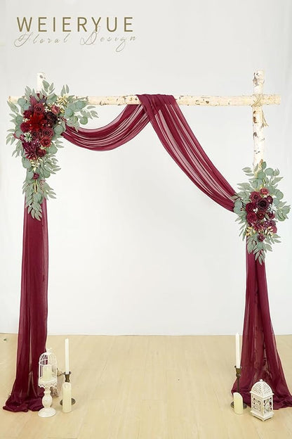 Artificial Wedding Arch Flowers Kit(Pack of 3),2Pcs Artificial Flower Arch Decor,1Pcs Sheer Drape for Wedding Ceremony Arbor for WeddingCeremony (Wine red Memory)