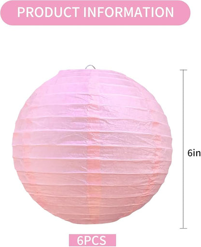 BEISHIDA 6-Inch Pink Round Paper Lanterns Hanging Decorative Chinese Paper Lanterns Lamp for Valentine Birthday Wedding Party Decoration and Baby Bridal Shower（6 Packs）