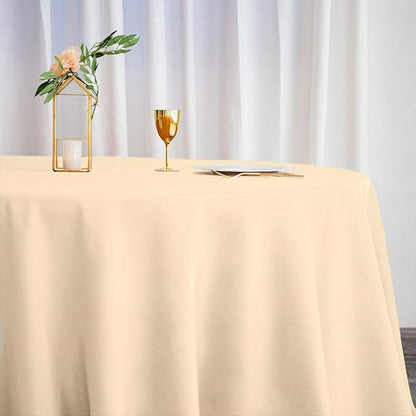 Efavormart Round Tablecloth, 132 Inch Stain & Wrinkle Resistant Washable Table Cloth, Decorative Polyester Fabric Table Cover for Banquet, Wedding, Dining- Beige