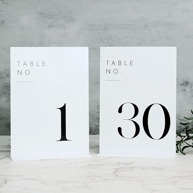 JINMURY White Wedding Table Numbers 1-30 with Stands, 5"x7" White Acrylic Table Numbers, Perfect for Wedding Reception, Party, Anniversary, Event