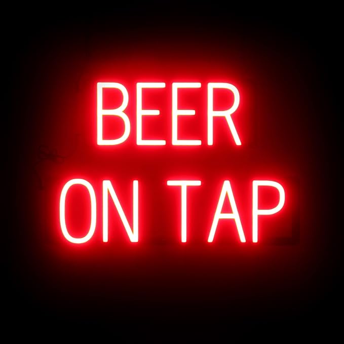 SpellBrite BEER ON TAP Sign | Beer-Related Sign with Neon Look, Red LED Light Source | 23.0" x 15.0"