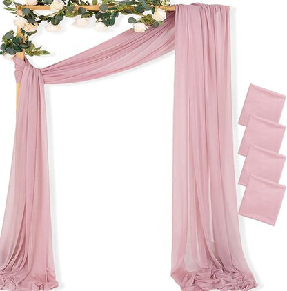 MLMC Dusty Rose Wedding Arch Draping Fabric 4 Panels 29" x 20 FT Extra Long Gauze Drapes Sheer Backdrop Curtains 6.6 Yards Outdoor Drapery Panels for Wedding Ceremony Party Ceiling Decoration