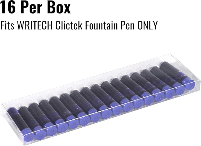 WRITECH Blue Ink Cartridge Set: 16 Ink Cartridges Clictek Fountain Pens