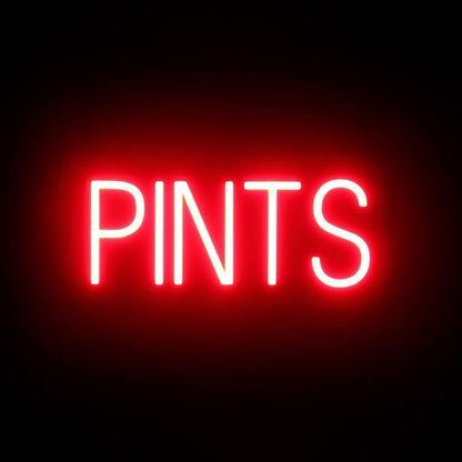 SpellBrite PINTS Sign | Beer-Related Sign with Neon Look, Red LED Light Source | 17.8" x 6.3"
