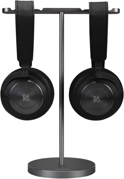 Double Headphones Stand, Aluminum Alloy Desk 3 Headsets Holder Supporting Desktop Earphone Hanger Mount Storage Rack with Heavy Base for Home and Office Display Spacegrey