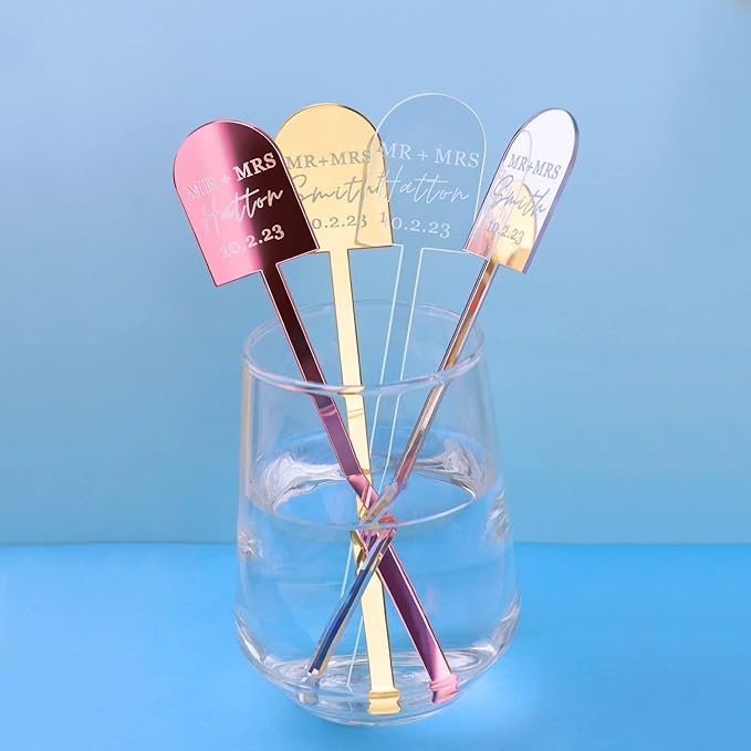 20Pcs Personalized Acrylic Stir Sticks,Custom Cocktail Swizzle Sticks Bar Drinks Mixing Rod for Coffee Whiskey Beverage,Perfect for Wedding,Birthday,Bachelorette,Bridal or Baby Shower,Corporate Event