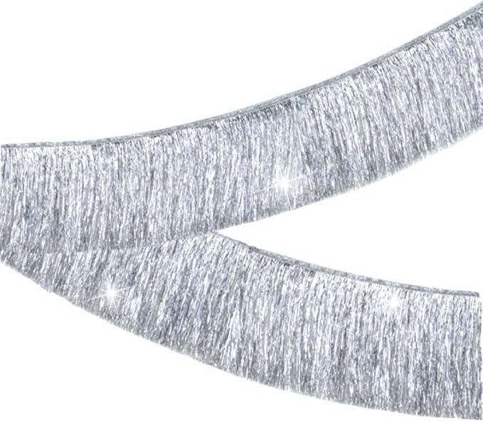 CC Wonderland Laser Silver Fringe Banner - 5 Ft.Pack of 2 for Wedding Hanging Bachelorette Party Decorations, Birthday Party Decor, Baby Shower Supplies, Photo Booth Banner Backdrop
