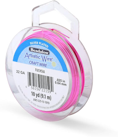 Artistic Wire, 22 Gauge Silver Plated Tarnish Resistant Colored Copper Craft Wire, Fuchsia 10 yd