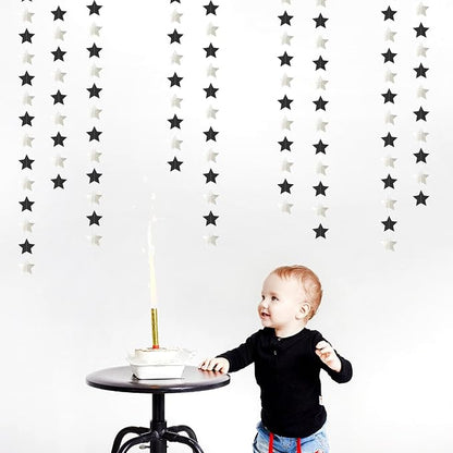 Black-Silver Birthday Graduation Party-Decorations Garland - 62ft Glitter Twinkle Little Star Hanging Streamers Banner Decor,Bachelorette Wedding Baby Bridal Shower New Years Supplies Backdrop Hugtmr