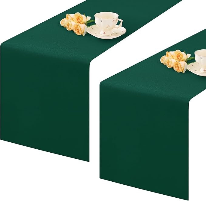 2 Pack Green Table Runner 12 x 60 Inch Solid Color Farmhouse Runners Coffee Table Dresser for Daily Party Home Decoration