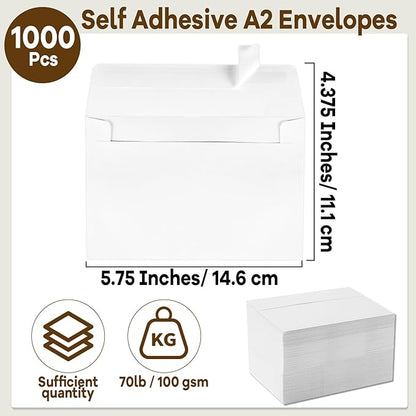 gisgfim 1000 Pcs A2 Envelopes 4.375x5.75 Inches Self Adhesive Invitation Envelopes for 4x5 Cards Printable Mailing Mailers Bulk for Wedding Baby Shower Postcard Photo Thank Notes Greeting Card