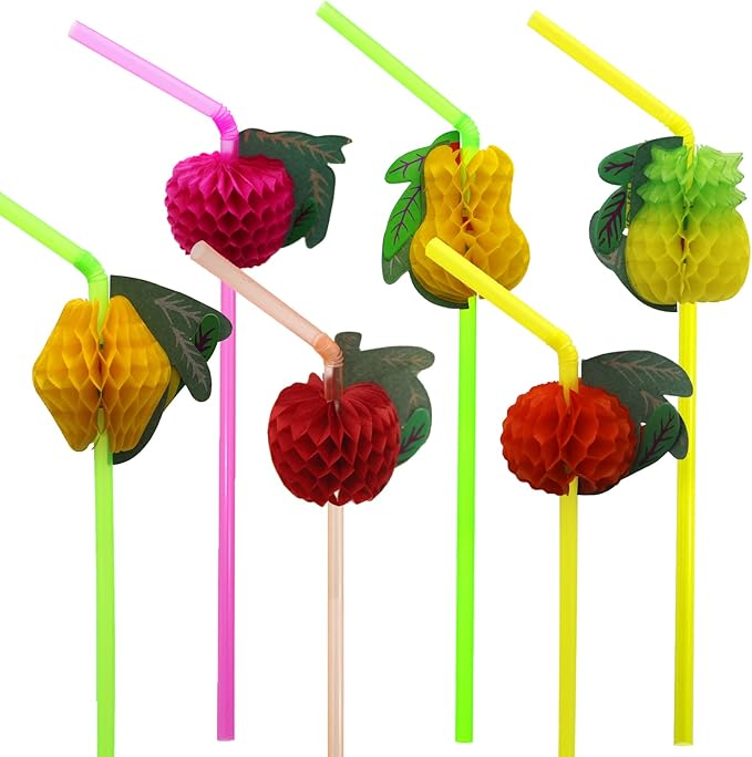 BLUE TOP Tropical Fruit Straws 9.65 Inch 100 PCS Colorful Fruit design Drinking Straws for Cocktail,Milkshake,Juice, Decoration & Add Atmosphere for Party,Bar