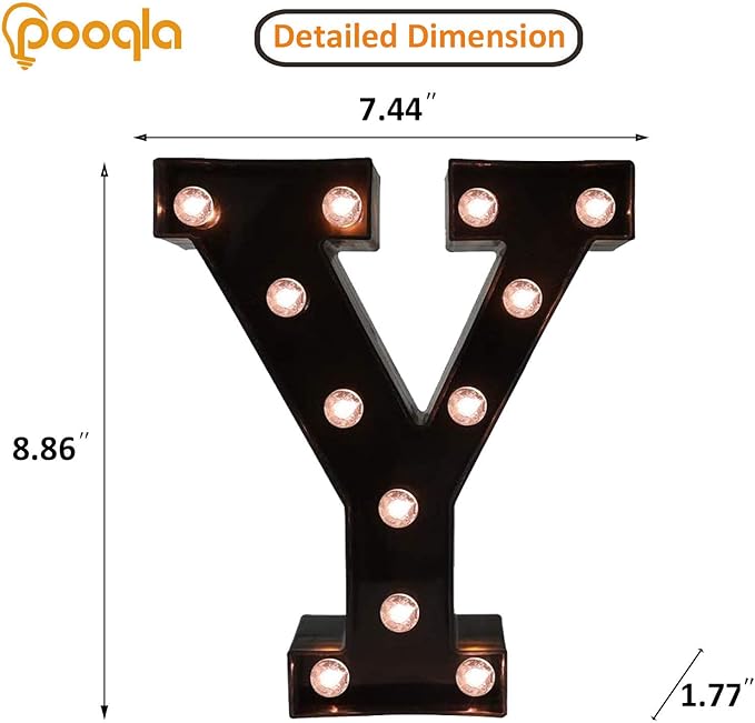 Decorative LED Illuminated Letter Marquee Sign - Alphabet Marquee Letters with Lights For Wedding Birthday Party Christmas Night Light Lamp Home Bar Decoration Y, Black
