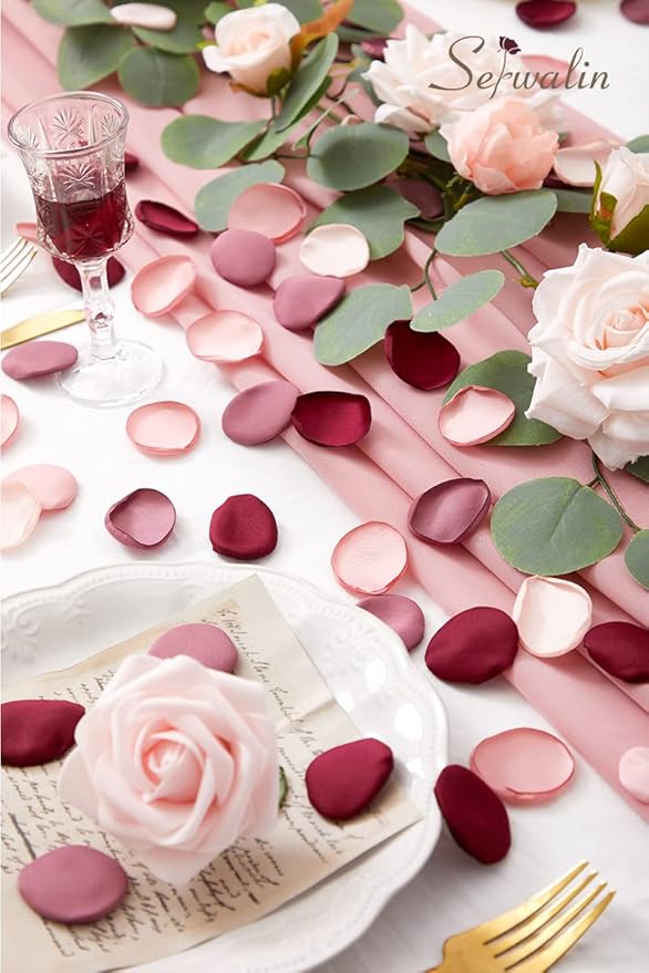 Serwalin 500pcs Silk Rose Petals Artificial Flowers Petals for Weddings Proposal Burgundy Pink Petals Fake Rose Petals for Wedding Flower Girl Basket Bridal Shower (4 Color Mixes)
