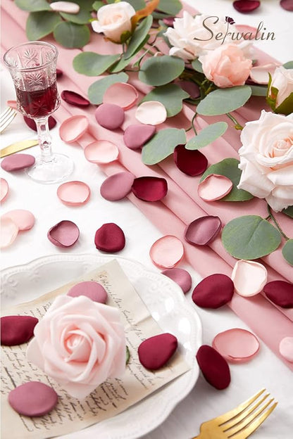 Serwalin 500pcs Silk Rose Petals Artificial Flowers Petals for Weddings Proposal Burgundy Pink Petals Fake Rose Petals for Wedding Flower Girl Basket Bridal Shower (4 Color Mixes)