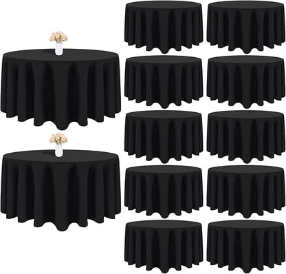 12 Pack Black Round Tablecloth 90 Inch Black Table Cloth Stain and Wrinkle Resistant Reusable and Washable Polyester Fabric Table Covers for Buffet Wedding Party and Banquet