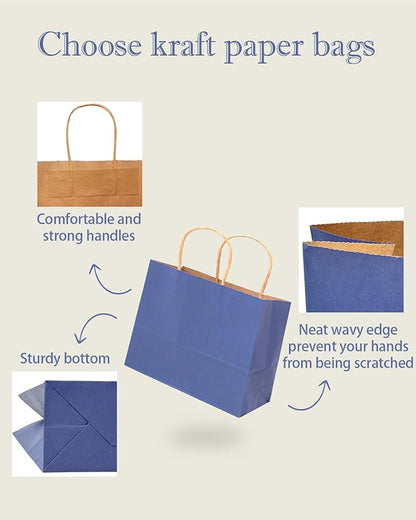 qiqee 100Pcs Wide Large Paper Gift Bags with Handles - 13"x4.5"x10" Kraft Small Party Bags - 16 Solid Colors