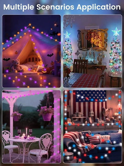 Smart Color Changing Halloween Lights, 33FT 66LED App Control RGB Globe String Light with Remote & Timer, Music Sync Twinkle Christmas Tree Light Waterproof Indoor Outdoor Halloween Decorations