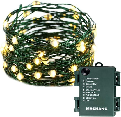 MASHANG Christmas Lights Battery String Lights 33FT 100 Micro LEDs Starry Lights Fairy Lights Firefly Lights with Dark Green Copper Wire for Christmas Tree, Wreath, DIY, Wedding, Holiday(Warm White)