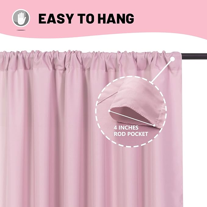 Pink Backdrop Curtain for Parties Rod Pocket Pink Curtains Photography Backdrop Drapes Privacy Fabric Decoration for Birthday Party Wedding Baby Shower Home Decor, 5ft x 10ft, 2 Panels