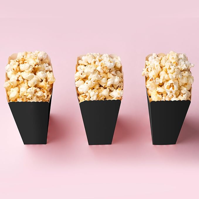50 Pcs Popcorn Boxes Mini Paper Popcorn Box Cardboard Popcorn Container for Party Disposable Snack Candy Popcorn Bags Popcorn Holder for Movie Nights Birthday Wedding (Black)