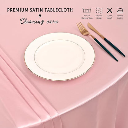 6 Packs Satin Tablecloth 120 Inch Rose Gold Round Table Cloth Silk Tablecloth Smooth Fabric Overlay Satin Table Cover Decoration for Wedding Party Banquet Events