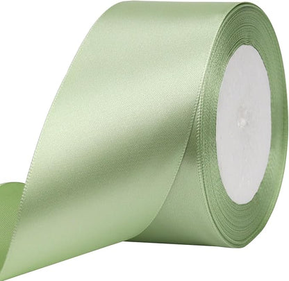 Pale Green Solid Satin Ribbon 2 Inch 25 Yards Solid Polyester Fabric Ribbon for Gift Wrapping Wedding Christmas Baby Shower Birthday Party Decoration Handmade Immortal Flower Craft