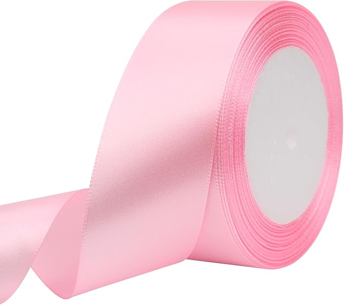 Pink Solid Satin Ribbon 1-1/2 Inch 25 Yards Solid Polyester Fabric Ribbon for Gift Wrapping Wedding Christmas Baby Shower Birthday Party Decoration Handmade Immortal Flower Craft