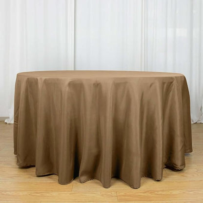 Efavormart Round Tablecloth, 120 Inch Stain & Wrinkle Resistant Washable Table Cloth, Decorative Polyester Fabric Table Cover for Banquet, Wedding, Dining - Taupe
