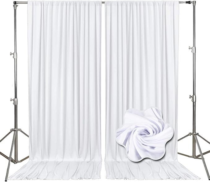 10ft x 10ft White Backdrop Curtains for Parties, Fabric Satin Background Curtain with Rod Pockets for Weddings, Birthday, Baby Shower, Photography, Graduation Party Backdrop Drapes, 2 Panels
