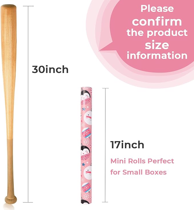 Ribbli Pink Christmas Wrapping Paper Reversible Cute Christmas elements Gift Wrapping Paper Rolls for Kids Holiday Presents Decoration-17 Inch x 33 Feet