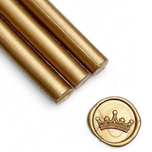 UNIQOOO Mailable Glue Gun Sealing Wax Sticks for Wax Seal Stamp - Metallic Antique Gold, Great for Wedding Invitations, Cards Envelopes, Snail Mails, Wine Packages, Christmas Gift Ideas, Pack of 8