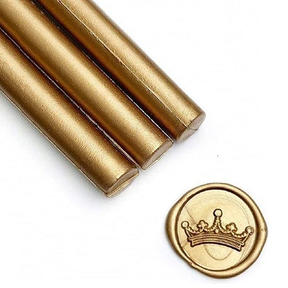 UNIQOOO Mailable Glue Gun Sealing Wax Sticks for Wax Seal Stamp - Metallic Antique Gold, Great for Wedding Invitations, Cards Envelopes, Snail Mails, Wine Packages, Christmas Gift Ideas, Pack of 8