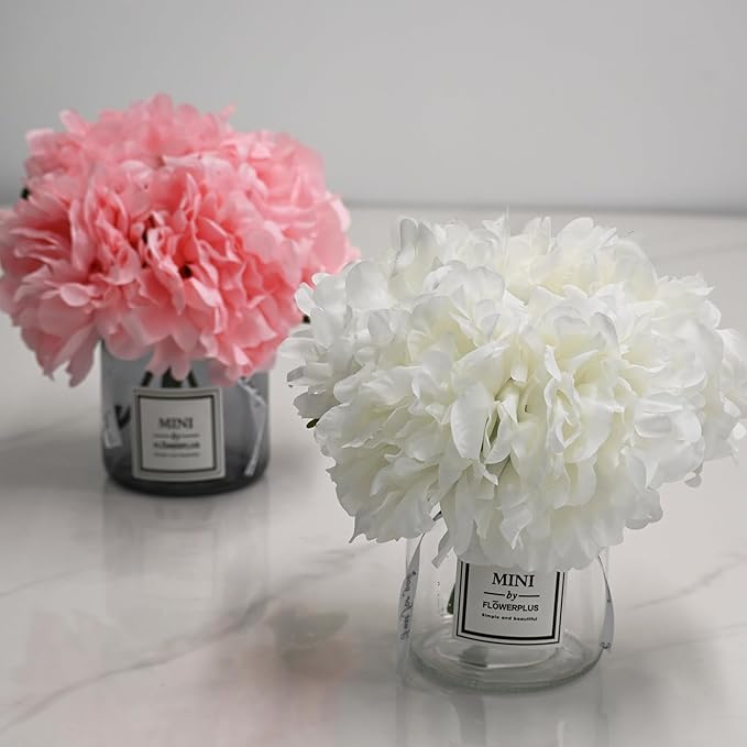 LADADA Artificial Peony and Glass vase Decoration, Used for Dining Table, Kitchen Decoration(Light Purple)
