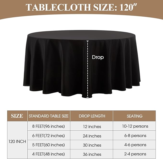 Round Tablecloth 120 Inch 8 Pack Black Tablecloths Washable Decorative Linen Polyester Table Clothes Cover for Dining Table Banquets Buffet Parties and Wedding