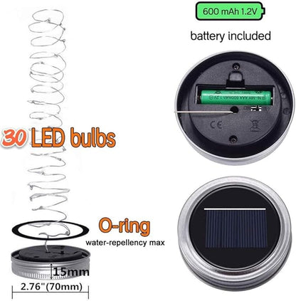 SunKite Solar Mason Jar Lights, 12 Pack 30 LED Waterproof Fairy Firefly Jar Lids String Lights with Hangers(NO Jars), Patio Yard Garden Wedding Decoration - Multicolored2
