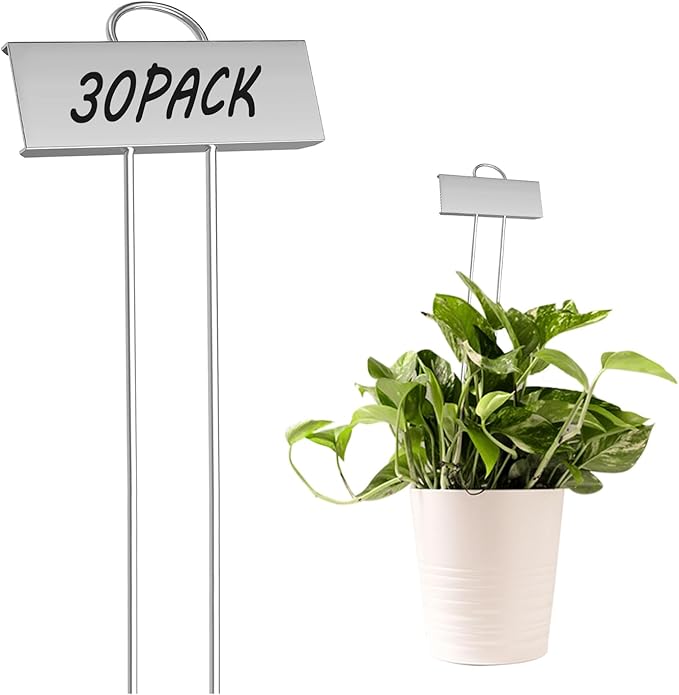 30pcs Plant Labels for Outdoor Garden Waterproof Plant Markers for Outdoor Plants, 11inch Metal Garden Plant Tags and Labels for Herbs Vegetable Seedlings Greenhouse（Silver）
