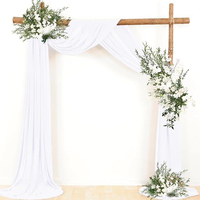 White Wedding Arch Draping Fabric 4 Panels 30'' x 18FT Sheer Chiffon Arch Drapery for Photo Booth Bridal Shower Baby Shower Church Decor Newborn Photography Christening Outdoor Party