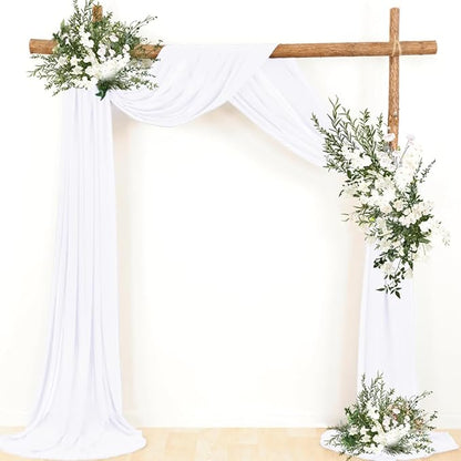 White Wedding Arch Draping Fabric 4 Panels 30'' x 18FT Sheer Chiffon Arch Drapery for Photo Booth Bridal Shower Baby Shower Church Decor Newborn Photography Christening Outdoor Party