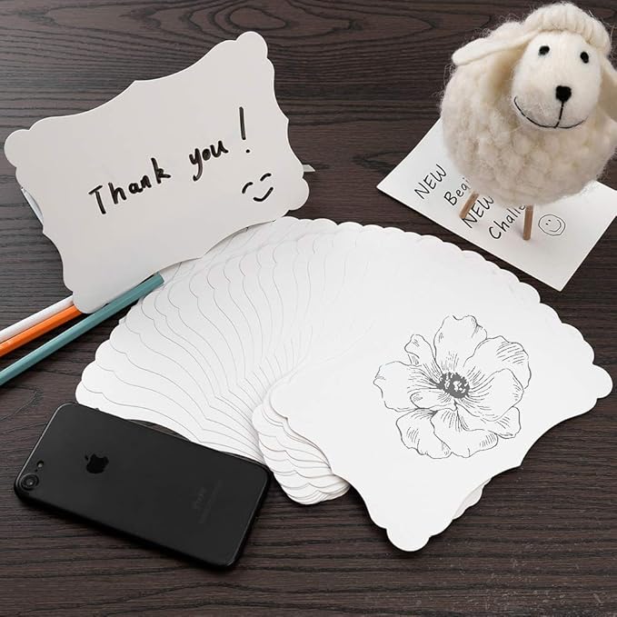 50 Pack Blank Kraft Cards Cardstock Thick Paper Brown Greeting Cards for DIY Gift Card Menus, Baby Shower and Wedding Invitations (White, 4x6IN)