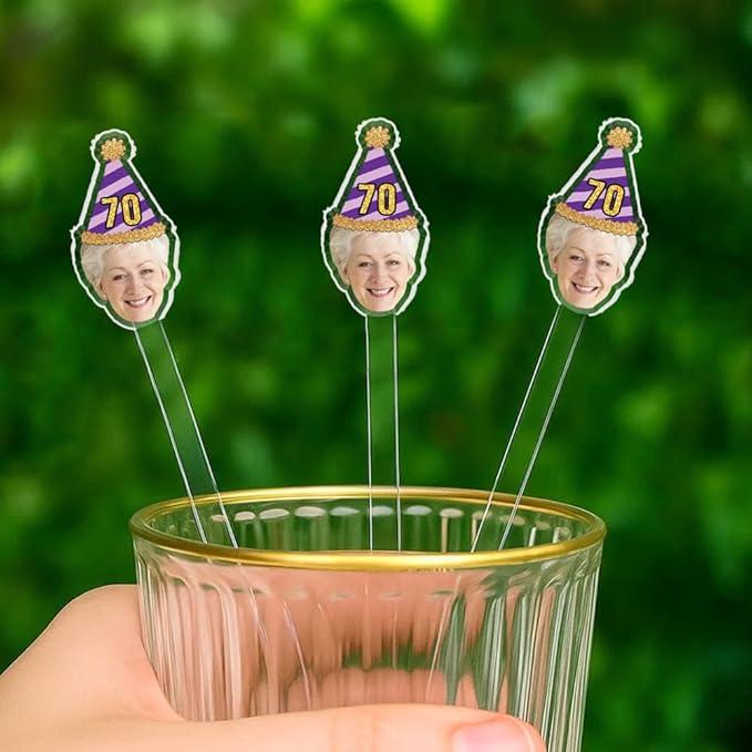 Custom 50 Pcs 50th To 90th Birthday Face Photo Drink Stirrers, Personalized Face Cutout Stir Sticks, 60th 70th 80th Birthday Party Decorations, Decor For Retirement, Graduation Parties