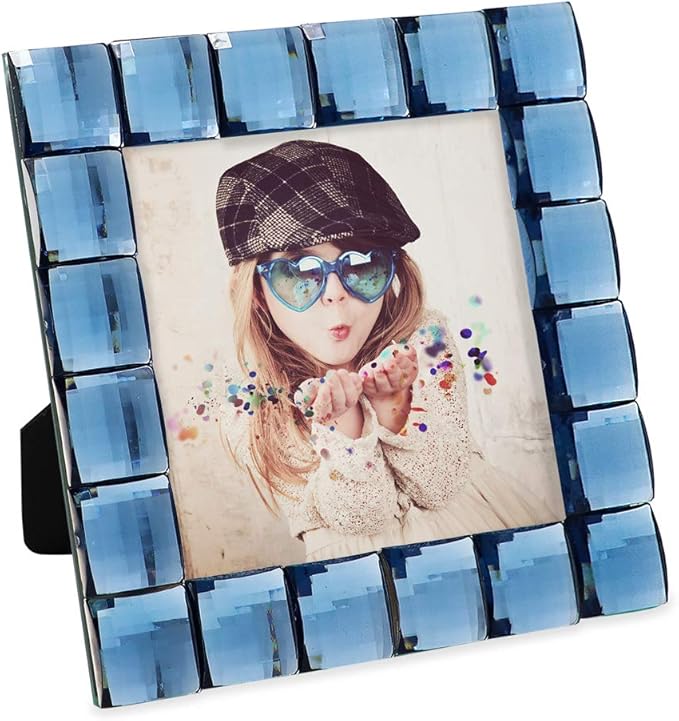 Isaac Jacobs Decorative Sparkling Navy Jewel Picture Frame, Photo Display & Home Décor (4x4, Navy)