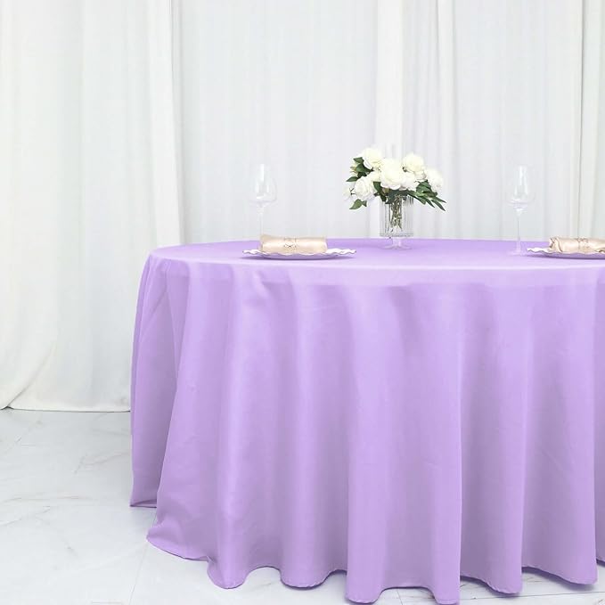 Efavormart Round Tablecloth, 132 Inch Stain & Wrinkle Resistant Washable Table Cloth, Decorative Polyester Fabric Table Cover for Banquet, Wedding, Dining- Lavender