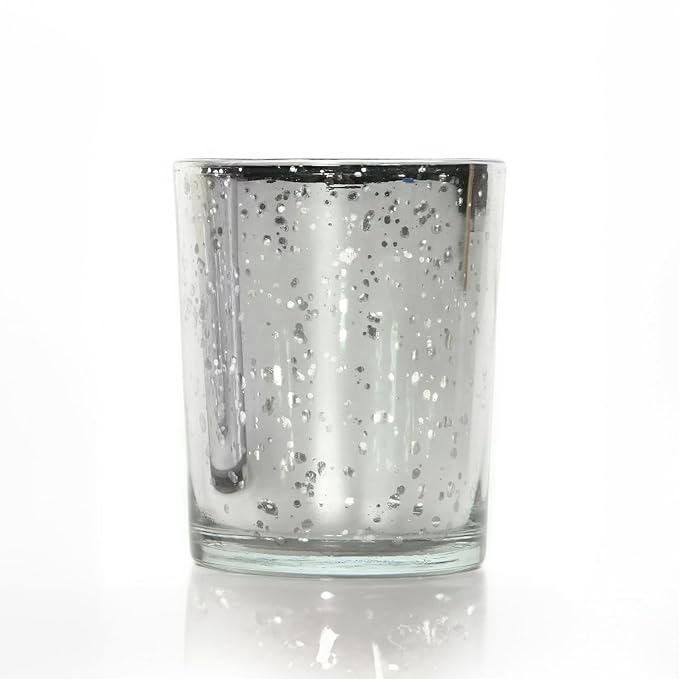 WGV Silver Speckled Tea Light Votive Candle Holder 2.2x2.75, Small Tiny Utility Cylinder Mercury Glass Vase, Home Accent Decor, 1 Pc