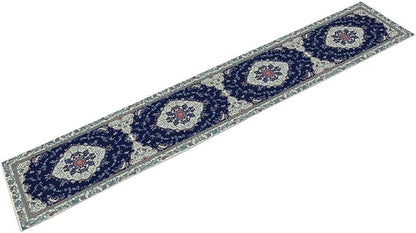 Elegant Palace Boho Blue Table Runner Vintage French Style Farmhouse Geometric Home Farmhouse Kitchen Table Dining Coffee Room Garden Party Wedding Decor 13x108in