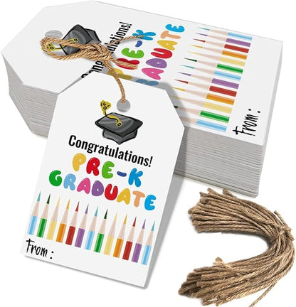 50 Pcs Pre-K Graduation Gift Tags, Congrats Grad Party Favors Gift Tags for High School or Happy College Graduation Party Decoration Supplies (pre k, 2.2 * 3.5)