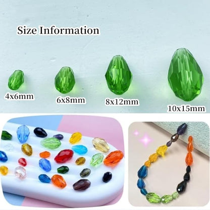 130pcs 6x8mm Teardrop Crystal Glass Beads Vertical Hole Faceted Glass Teardrop Spacer Beads for Bracelets Necklace Earring DIY Jewelry Making Craft(Green)