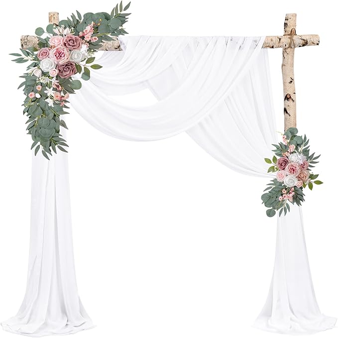 Wedding Arch Draping Fabric 2 Panels 20Ft Length x 28" Width White Arch Drapes Chiffon Fabric Sheer Curtains Backdrop for Party Bridal Decorations Wedding Ceremony Ceiling Stage Reception Decor
