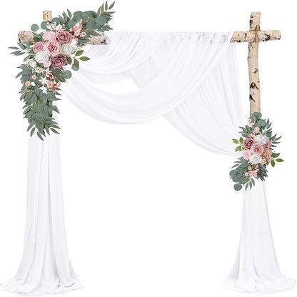 Wedding Arch Draping Fabric 2 Panels 20Ft Length x 28" Width White Arch Drapes Chiffon Fabric Sheer Curtains Backdrop for Party Bridal Decorations Wedding Ceremony Ceiling Stage Reception Decor