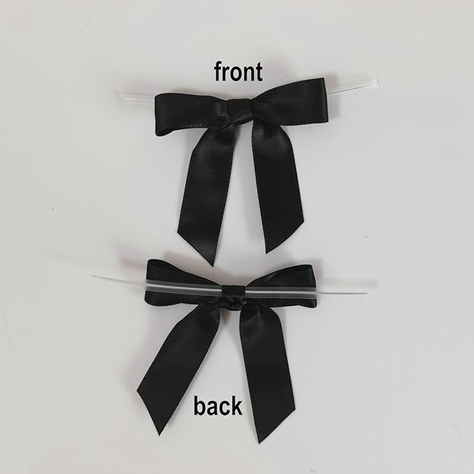 50pcs 2-1/2" Black Satin Ribbon Bows with Twist Tie Bows for Christmas Gift Packing&Wrapping (Black)